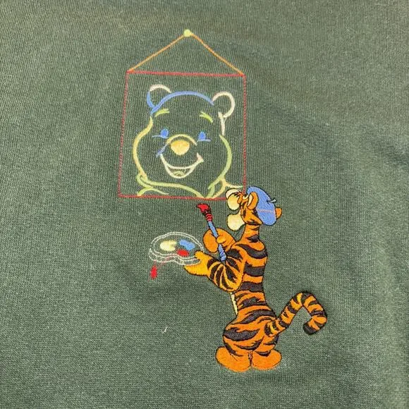 Vintage Tigger Pooh Embroidered Sweatshirt Green 90s XL - Picture 2 of 7